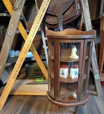 Vtg Wood Glass CURIO Case Wall Mount/Free Standing Display Cabinet Mid Century