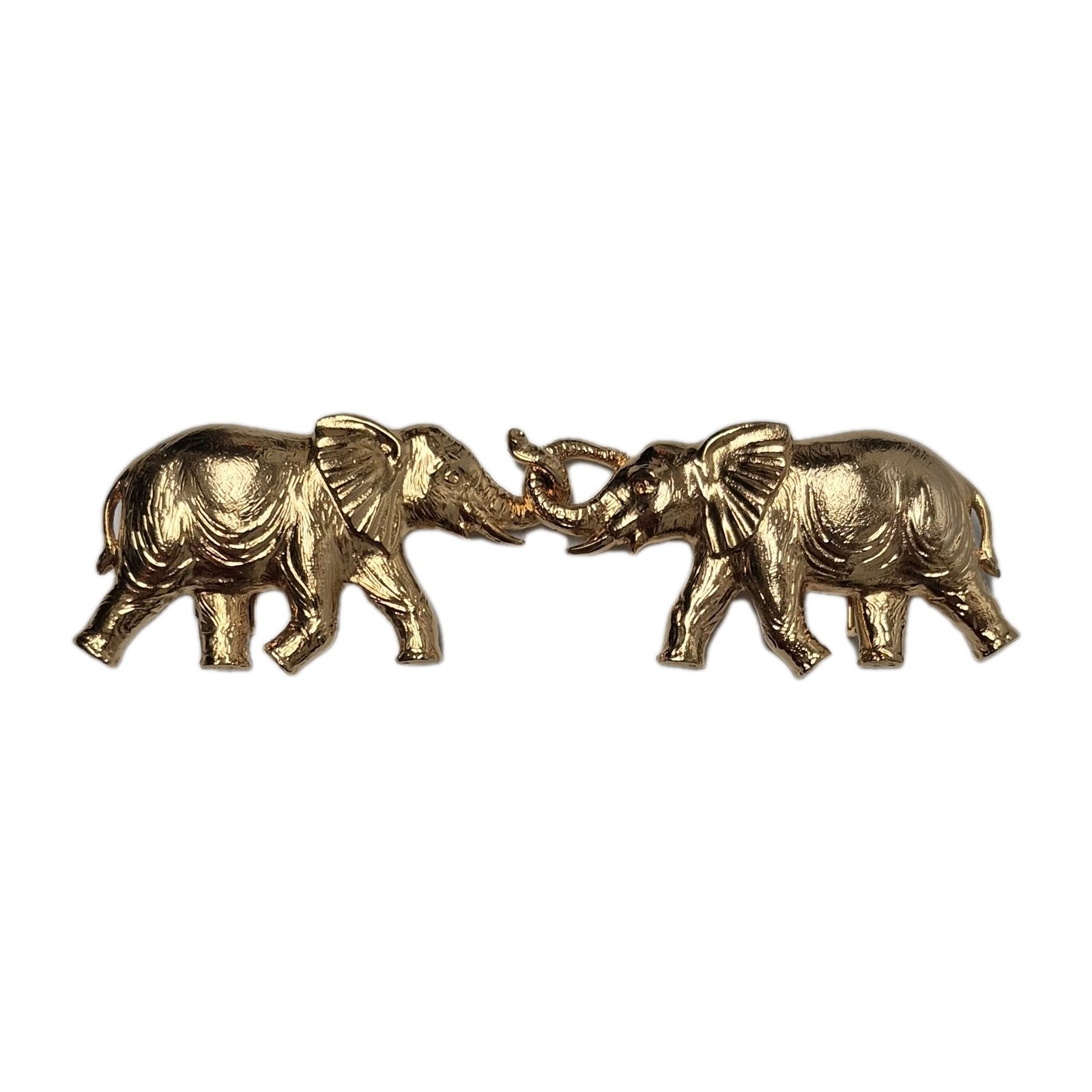 Double Elephant Interlocking Trunks Gold Tone Met… - image 1