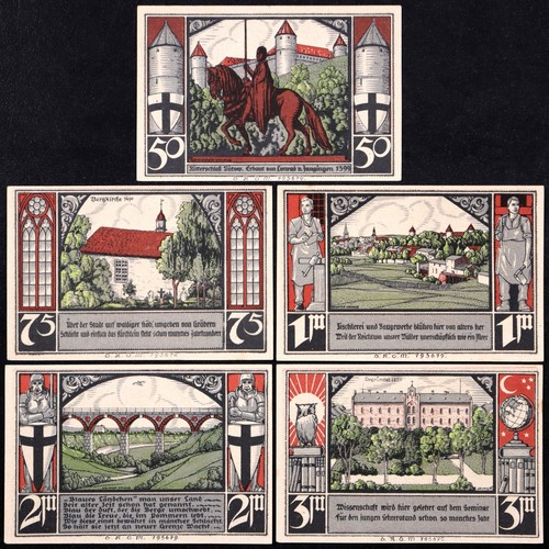 BÜTOW / BYTÓW 1922 "Knight, Castles" Complete Series German Notgeld Black - Picture 2 of 2