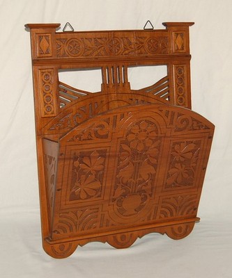 Antiker Jugendstil Holz Zeitungshalter Wandhalter um 1900 * Kerbschnitzerei