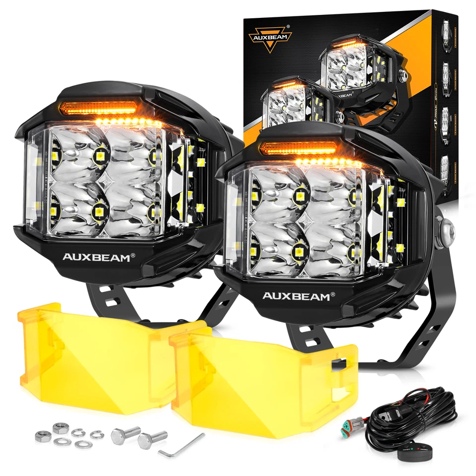 Auxbeam Pair 4" Side Shooter LED Cube Pods w/ DRL & Cover for Kenworth Peterbilt - Imagem 2 de 4