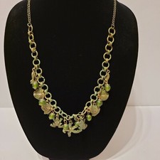 Nautical Ocean Theme Charm Necklace, Green Patina, Glass Beads, 24" starfish