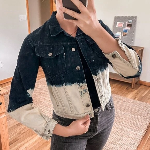 Maison Kitsune Tie Dye Classic Designer Boho Button Down Denim Jean Jacket Small