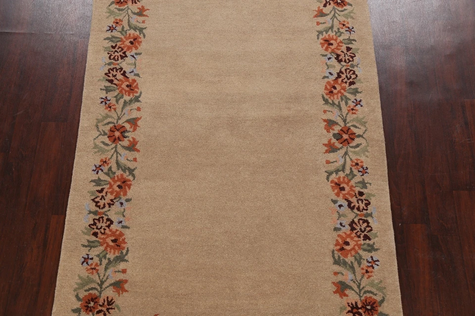 LIGHT BROWN Bordered Oriental Area Rug Hand-tufted Transitional Foyer Carpet 5x8 - Image 3 of 4