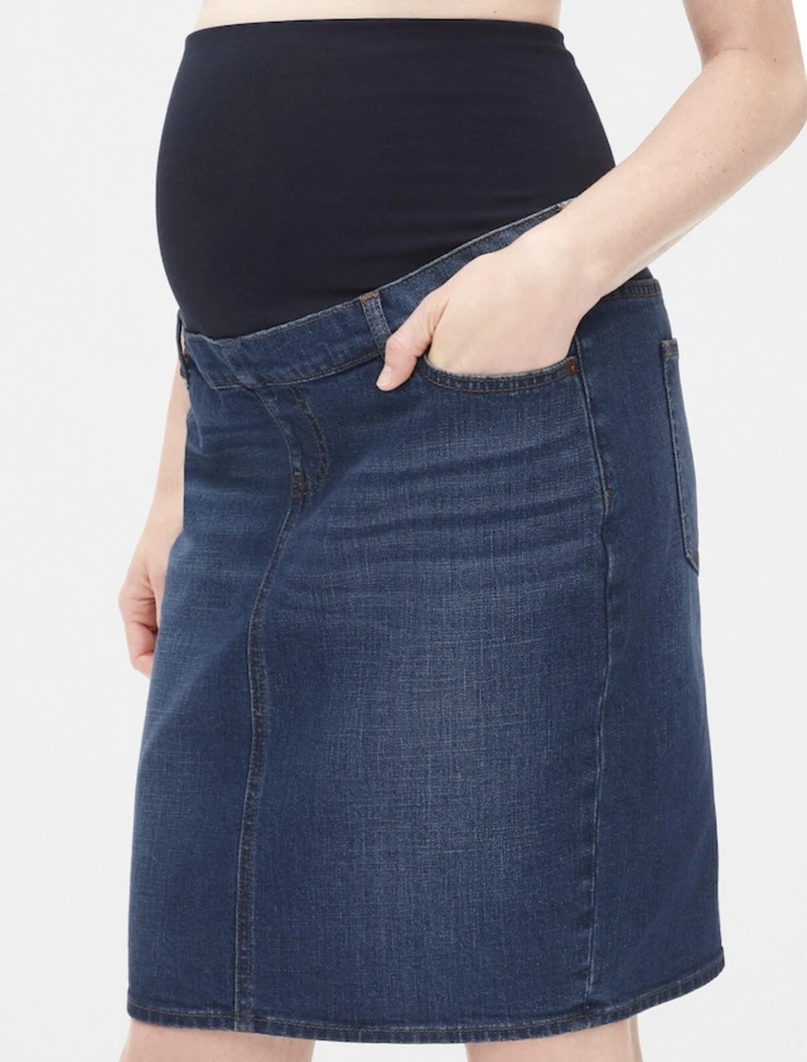 NWT $70 GAP Maternity Full Panel Denim Skirt Dark Wash Size 6