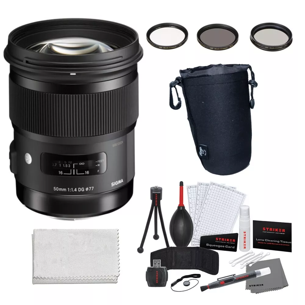 Sigma 50mm f/1.4 DG HSM Art Lens for Canon EF + 3-Piece HD Filter Set +  Lens Pou