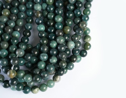 Natural Moss Agate Gemstone Round Smooth Beads String Ready For Jewelry 15.5" - Picture 6 of 6
