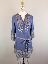 Buttons Brand Navy Blue Print Shirt Dress with Tie Women's Size Small
