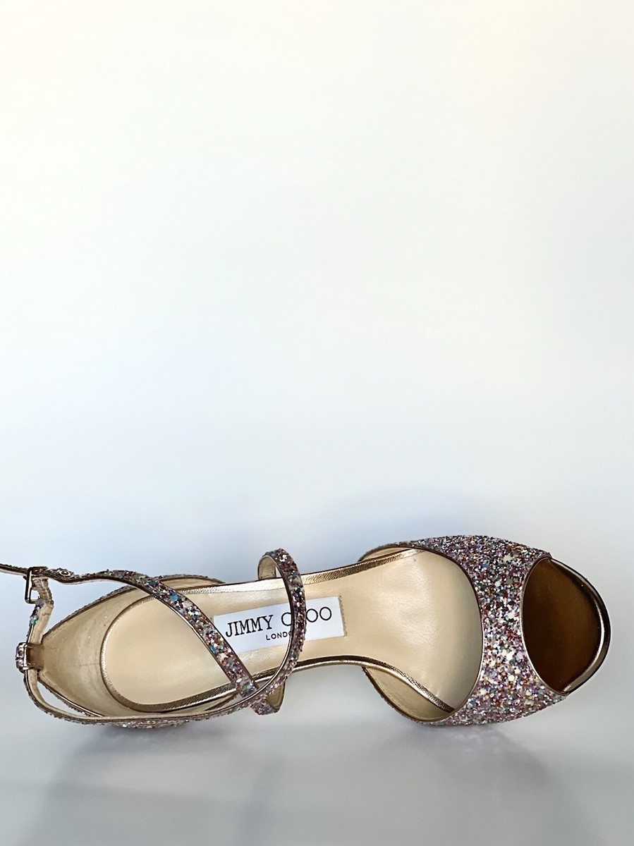 Jimmy Choo Emsy 85 Glow-In-The-Dark Glitter Fabric Sandals