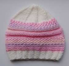 Hand knitted Baby Hat Pink and White Mix Newborn