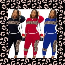 women 2 piece leopard print sweatsuit