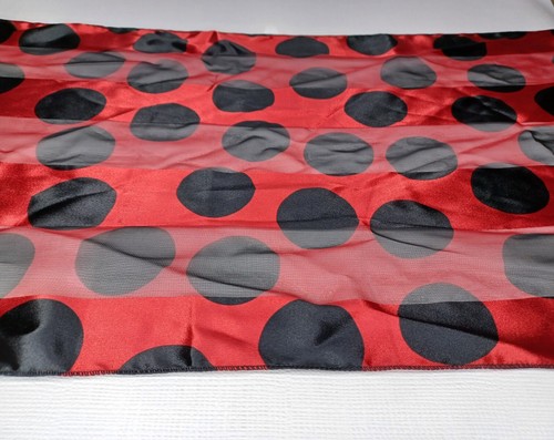 Women's Satin Scarf Red Striped With Black Dots Rectangle 13" X 70" - Picture 7 of 9