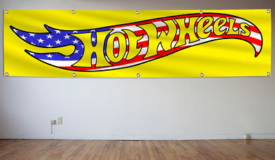 Hot Wheels Banner Flag 2x8Ft Mattel Toys Collectors Room Garage Decor