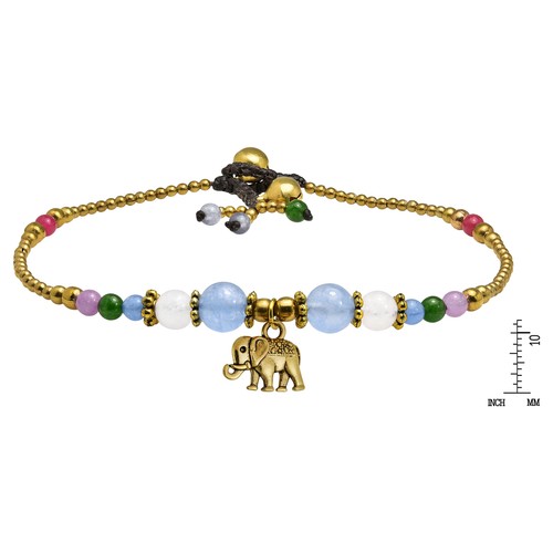 Charming Boho Elephant Colorful Stone and Brass Beads Handmade Anklet - Picture 4 of 5