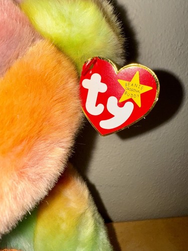 ty Peace Beanie Babies 1999 Buddies 1996 Tie Dye Rainbow Bear Set MWMT - Picture 3 of 16