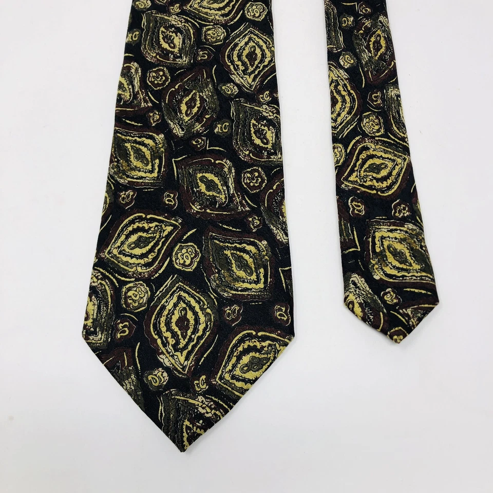 尺寸精细布工 58 英寸领带黑色抽象叶子 3.5 英寸丝绸领带意大利 — 第 3/4 张图片