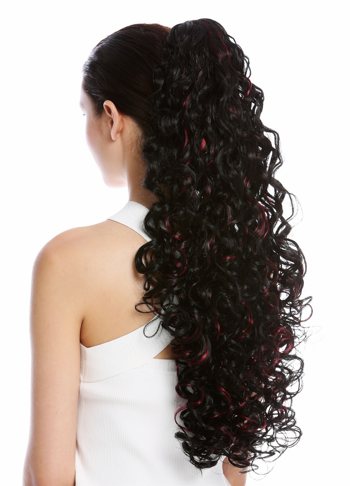 Hairpiece Ponytail Very Long Voluminous Curly Black Garnet Red