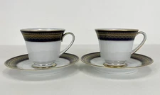 Noritake Vienna Cup and Saucer Sets Blue & Gold Lace Pattern 2796 (set of 2)