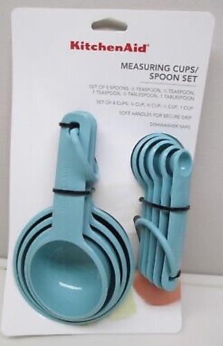 KitchenAid Aqua Sky Blue Measuring Cup Set and Spoon Set - Brand New