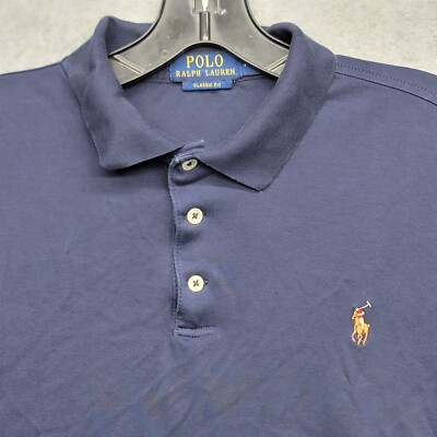Polo Ralph Lauren Mens Med Blue Classic Fit Short Sleeve Polo