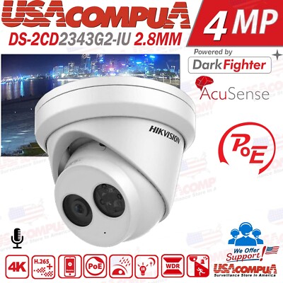 Hikvision 4MP DS-2CD2343G2-IU AcuSense IP Camera PoE IR H265 Security CCTV White