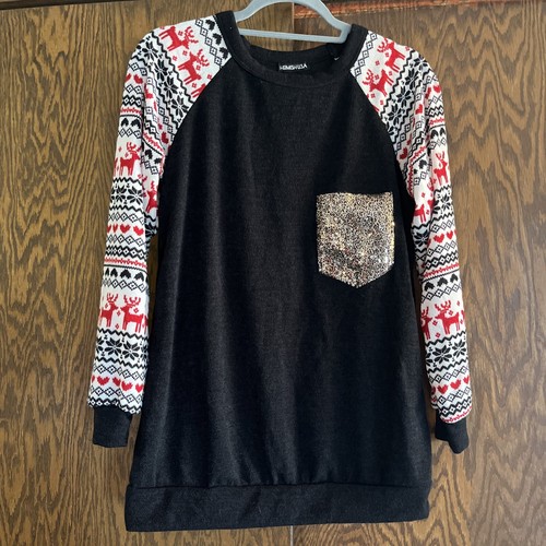 Heimish USA schwarzes Langarm Stricktop mit goldenen Pailletten Tasche Größe Small