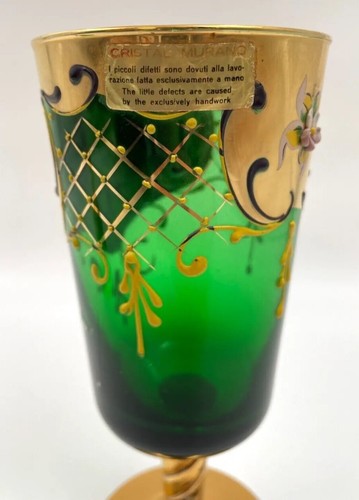 Juego de copas y campanas de cristal de Murano flores de oro verde cristal artístico vintage T2140 CG55 - Imagen 11 de 14