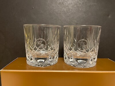 2 Woodford Reserve Bourbon Whiskey Glencairn Crystal Embossed Rocks Glasses