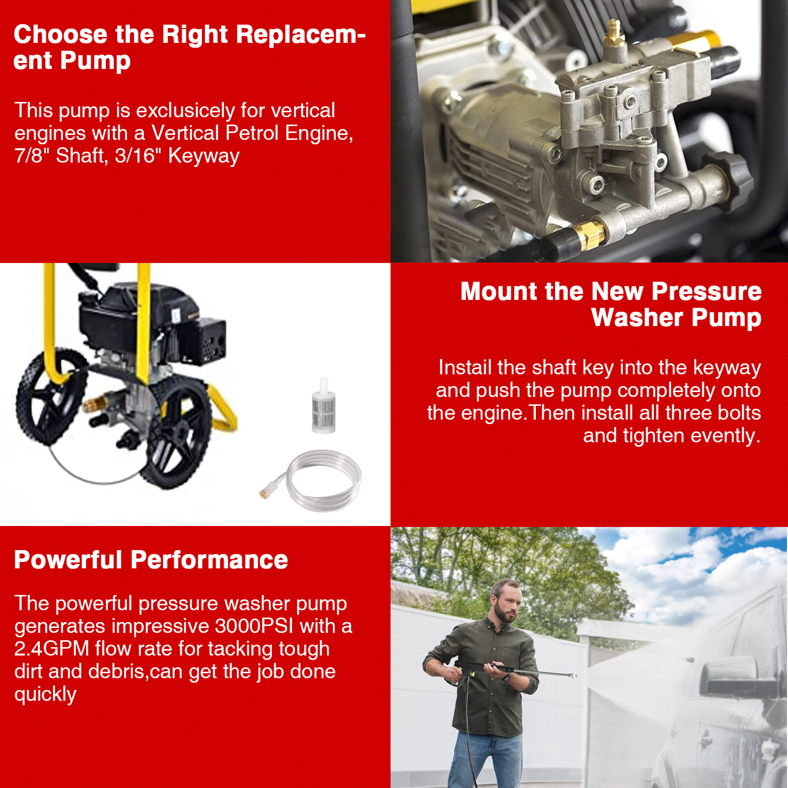 High Pressure Washer Water Pump 3800PSI Max Triple Piston Axial Pump