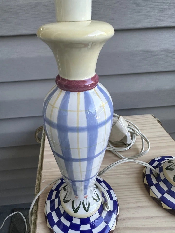 Par de lámparas vintage de tulipanes a cuadros azules candelabro inspirado en granja Foto 3 de 4