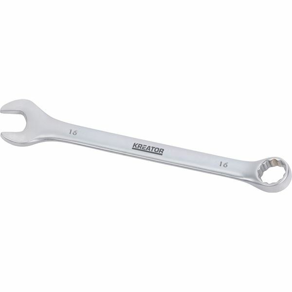 Combination spanner 16mm chrome vanadium steel, Kreator brand, offset ring end