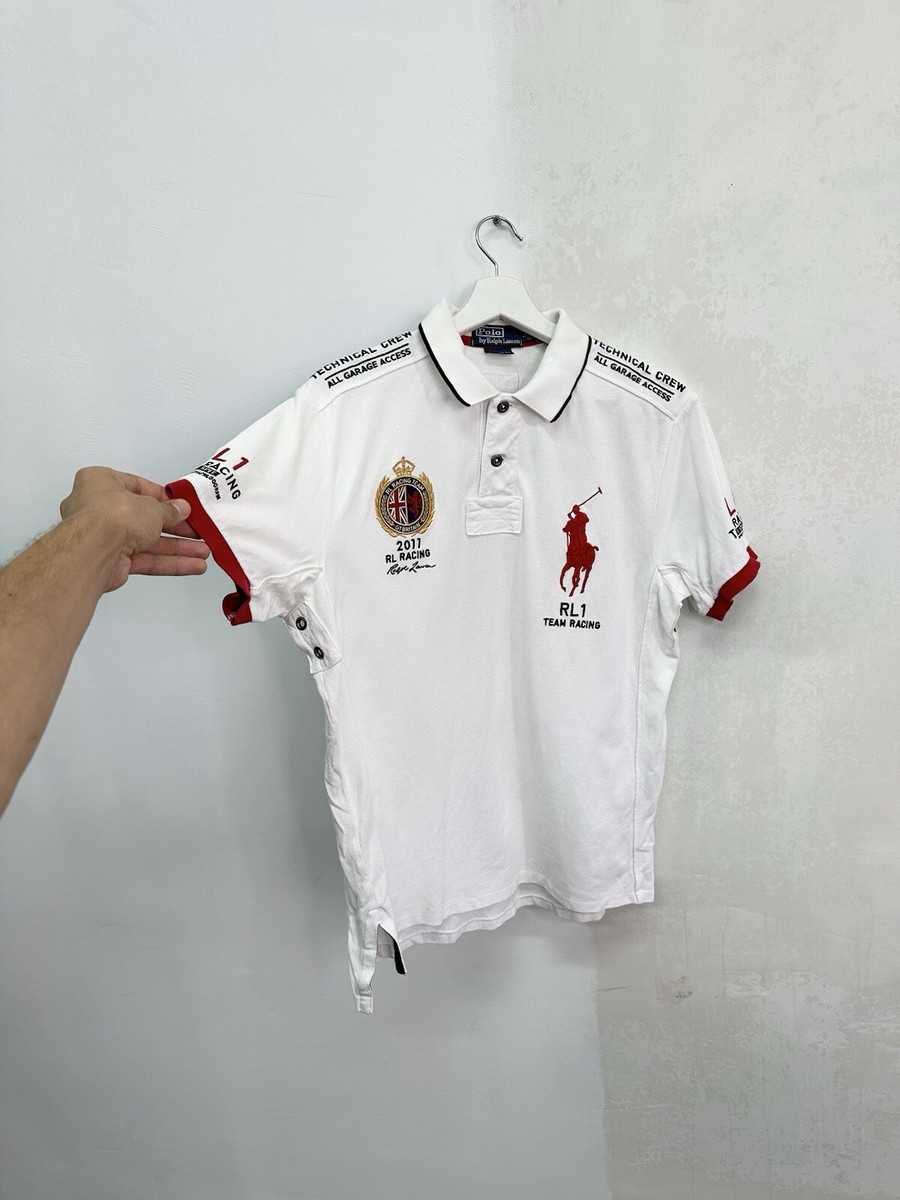 VTG POLO RALPH LAUREN MENS WHITE 100%COTTON 2011 RL RACING POLO