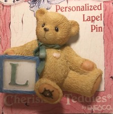 Cherished Teddies Personalized Lapel Pin L Initial Enesco Tis For Teddies 1996