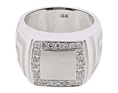 Versace Meandros Greca Style Signet Ring Size Retired in 18K White Gold 
