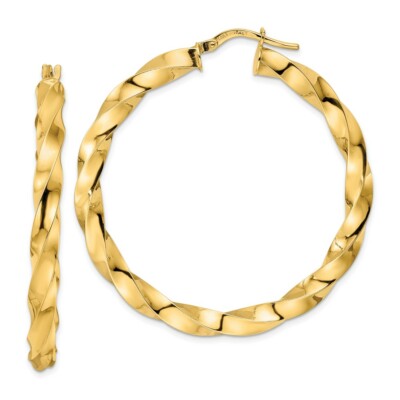 Real 14kt Yellow Gold Polished Twisted Hoop Earrings