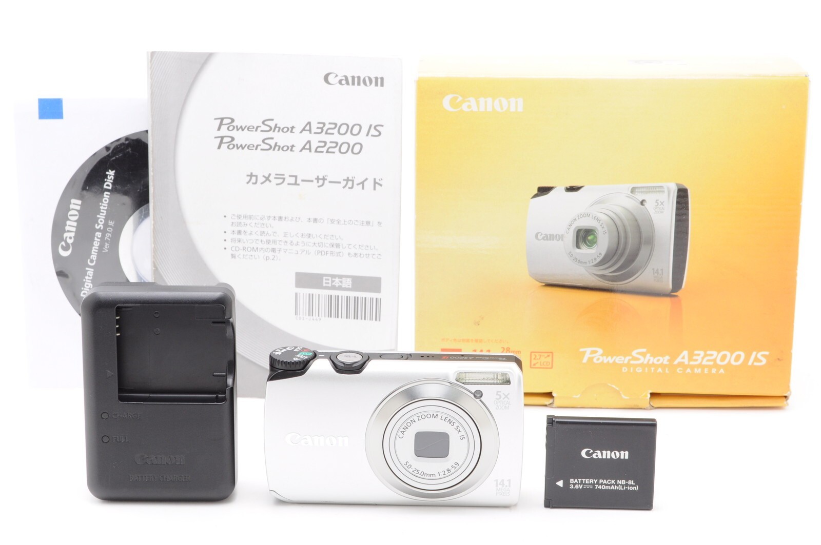 TOP MINT BOX] Canon PowerShot A3200 IS Silver 14.1MP Digital 
