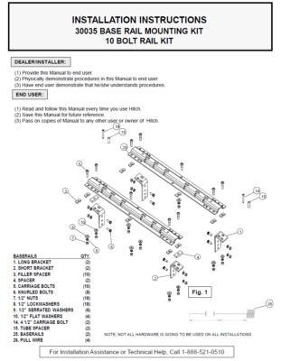 Reese Base Rail Kit For 75-16 Ford F250 F350 F450 Fits 5th Wheel