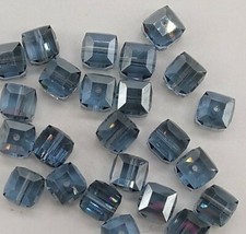 6pc Swarovski Crystal 6mm Cube 5601 Beads; Light Sapphire Satin; Faceted Square
