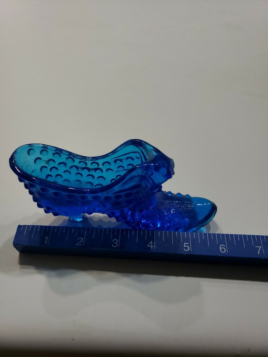 VINTAGE FENTON BLUE HOBNAIL GLASS SLIPPER SHOE CAT HEAD | eBay