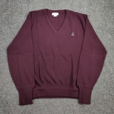 Izod Sweater Men L Large Red Pullover Logo Crest V-Neck Long Sleeve Acrylic Knit