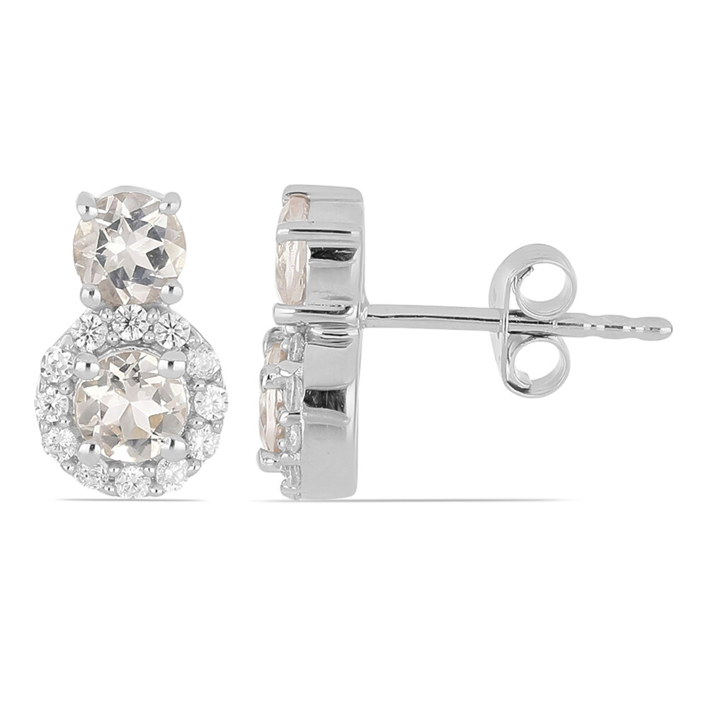Pendientes De Morganita De 1,97 Quilates Raros De Plata 925 Con Circonitas Top