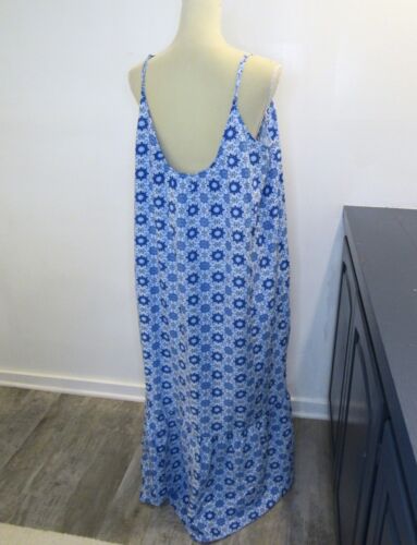 Womens Size XXL Linen Blend Maxi Dress LOFT Blue Print Flounce Vacation Boho 2XL - Picture 7 of 16