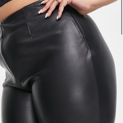 ASOS Curve Flare Faux Leather Trousers High Rise Pants Black Womens US 14 - Picture 3 of 14