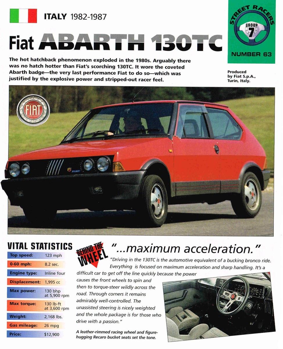 Fiat ABARTH 130TC Strada SPEC SHEET/Brochure:1985,1986 | eBay