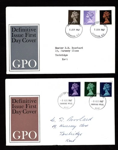 GB - Three 1967/8 Pre-decimal MACHINS & 1969 HIGH VALUES FDC's  - 2 scans