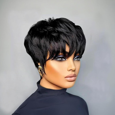 Short Pixie Cut Wig for Black Women Pixie Cut Wig Human Hair Black 1B Short Wigs