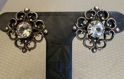Vintage Atasay Kuyumculuk  Clip on Earrings AK 925 Sterling Silver Filigree 1''