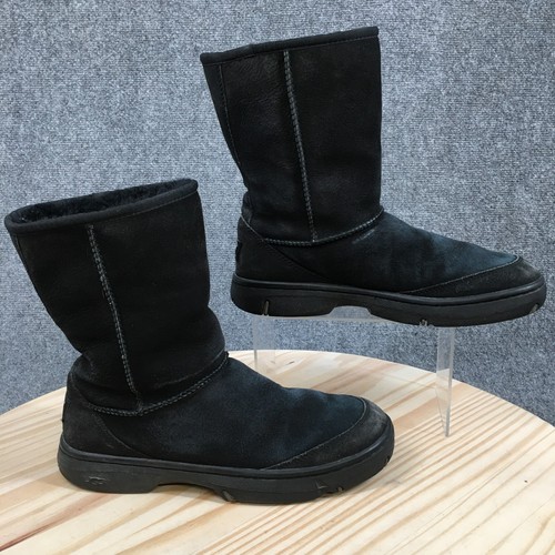 UGG Australia Ultimate Short Winter Snow Boots Womens 9 Sheepskin Suede Black