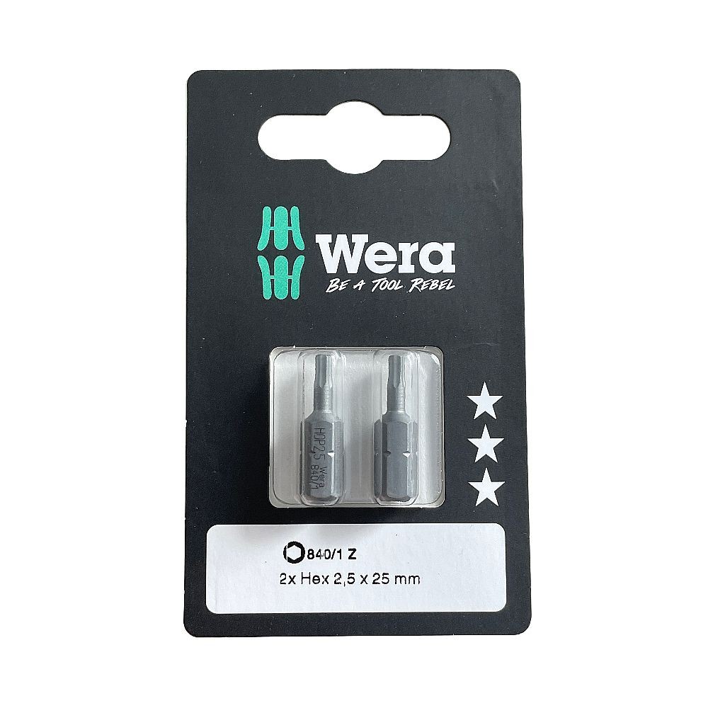 Wera 840/1 Z Hex Plus / Allen Key Screwdriver Bits 1/4"" Hexagon Drive (2.5 mm, …