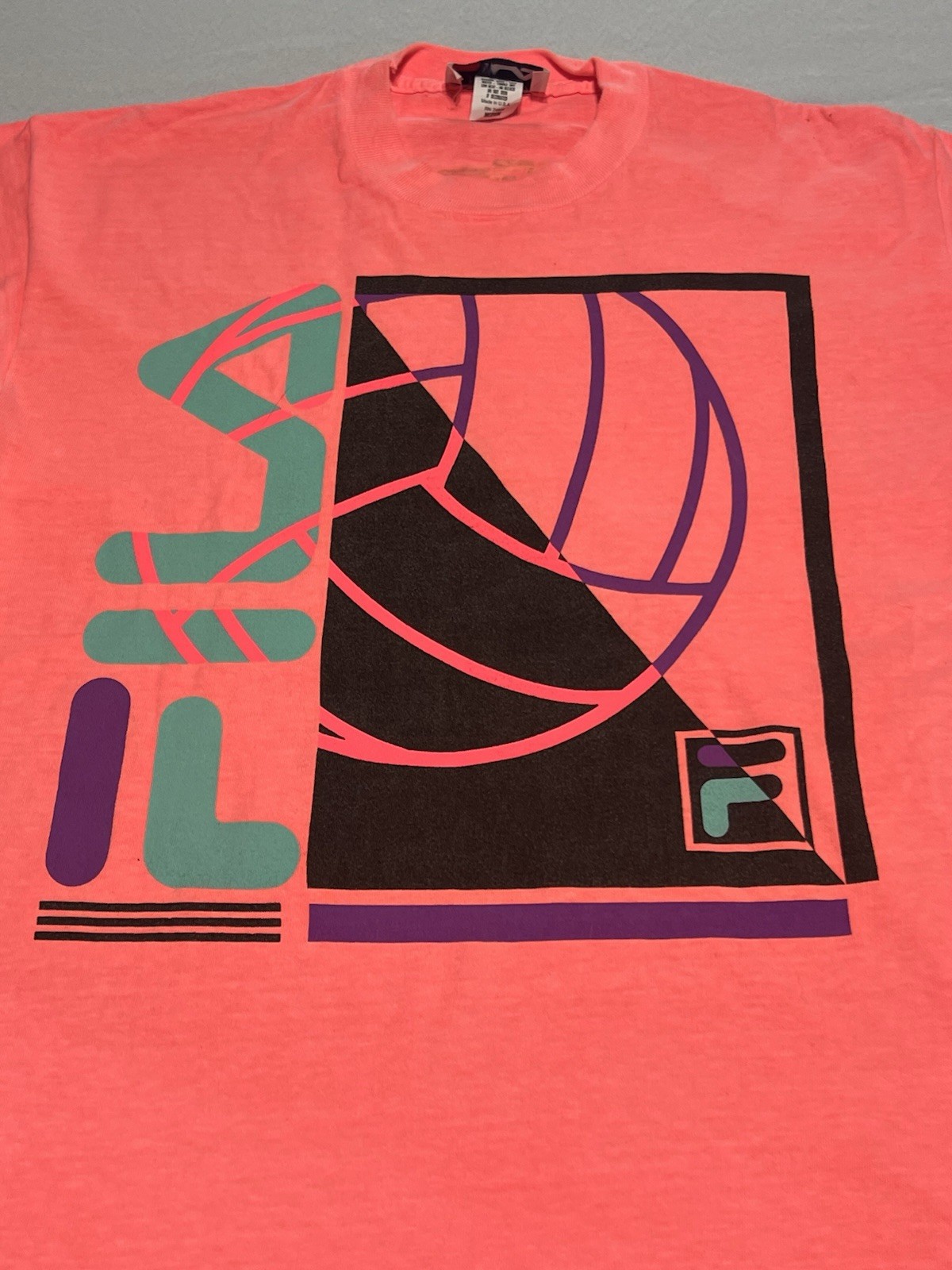 T shirt pallavolo FILA rosa fluo vintage anni 90 taglia media punto singolo